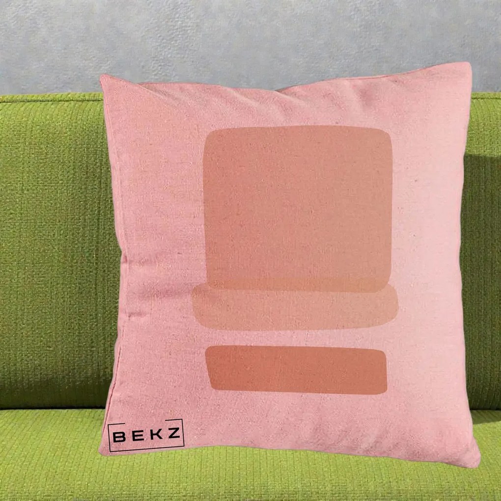 Perna Decorativa Abstract Forme Bej Poudre, 40x40 cm, Roz, Husa Detasabila, Perna Inclusa, BEKZ®