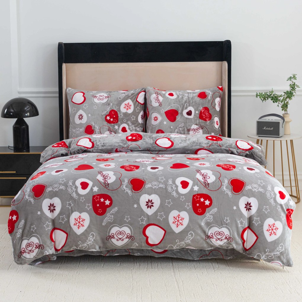 Lenjerie de pat cu microplus CHRISTMAS HEART gri Dimensiune lenjerie de pat: 2 buc 70 x 90 cm | 200 x 220 cm