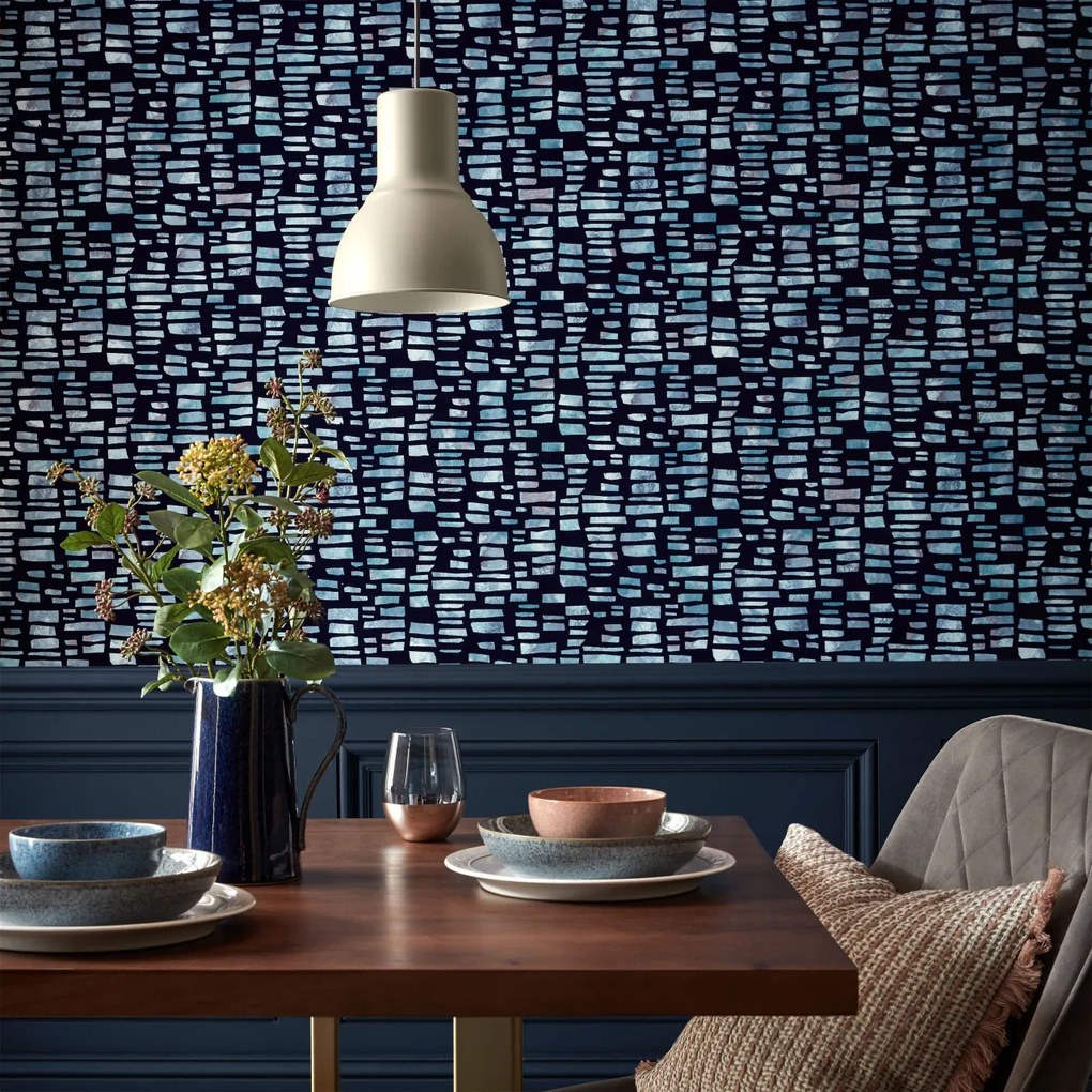 Tapet Fusion, Blue Dusk Luxury Flock, 1838 Wallcoverings, 5.3mp / rola