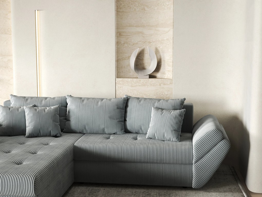 Colțar extensibil dumonde cu ladă de depozitare si sezut confortabil din spuma high-density, Loana Zoom Grey 270x185 cm