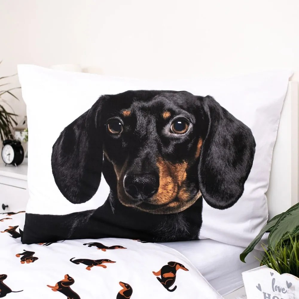 Lenjerie de pat pentru copii alb-negru din bumbac pentru pat de o persoană 140x200 cm Dachshund – Jerry Fabrics