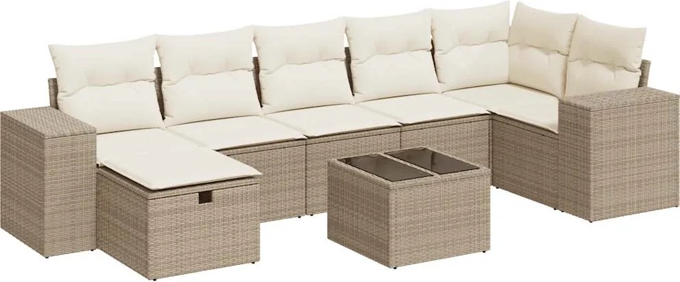 vidaXL Set canapele de grădină, 8 piese, cu perne, bej, poliratan