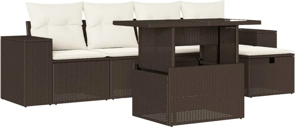 vidaXL Set canapele de grădină cu perne, 6 piese, maro, poliratan