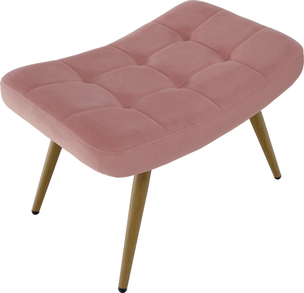 Fotoliu cu suport pentru picioare, ţesătură Velvet roz/stejar, HABEN