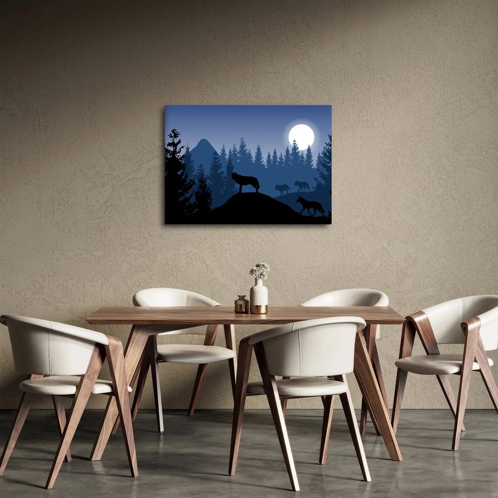 Tablou - Haita de lupi sub lună plină (70x50 cm)
