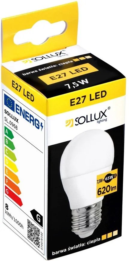 Bec LED E27, cu lumină albă caldă 7,5 W – Sollux