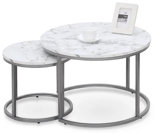 Set 2 mese de cafea Paola - marmura/silver