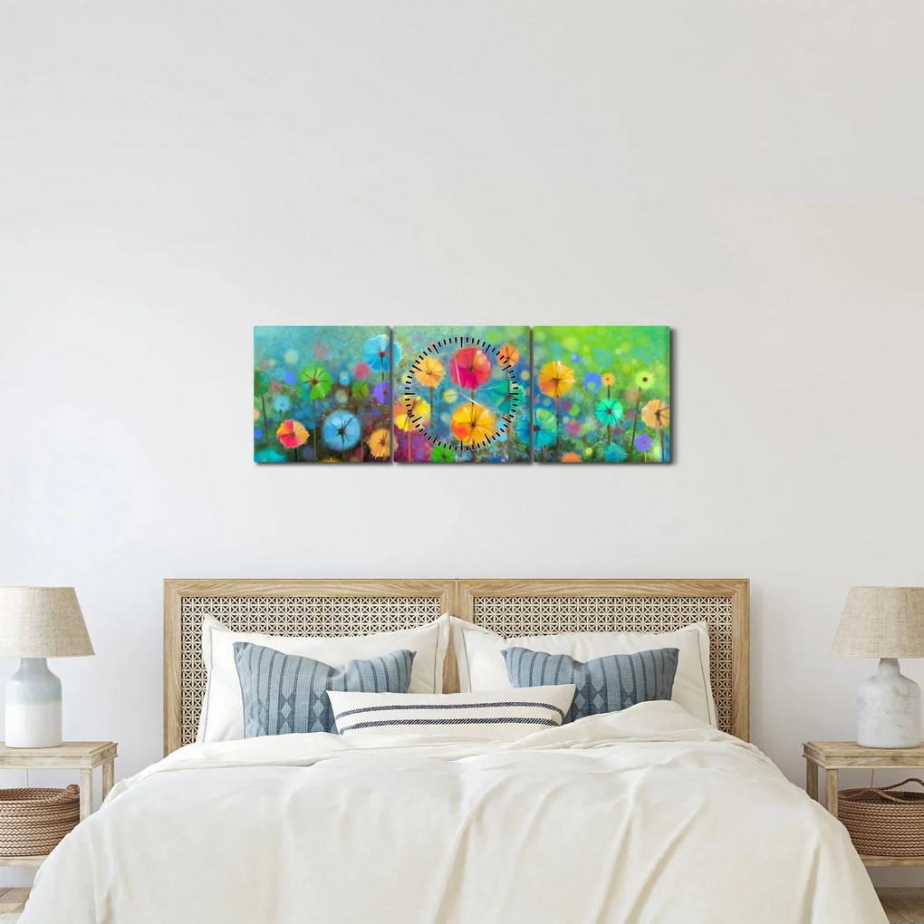 Tablou - Flori abstract (cu ceas) (90x30 cm)