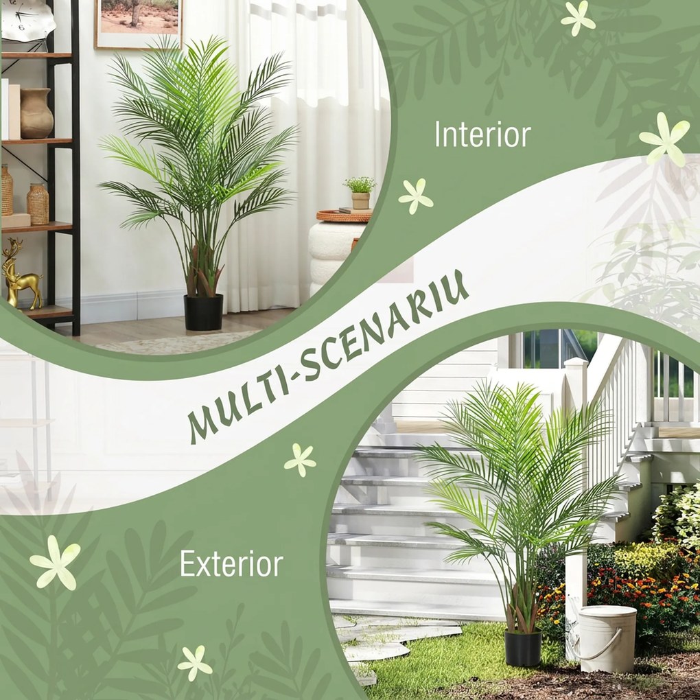 HOMCOM Palmier Artificial 120 cm cu Ghiveci Inclus, 22 Frunze, pentru Casă, Living, Birou și Balcon, Verde | Aosom Romania