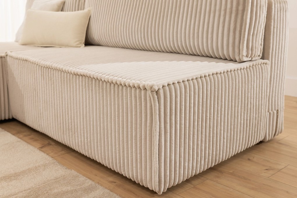 Colțar Solvero Mini cu funcție de dormit, stânga - pluș bej deschis Tilia 01