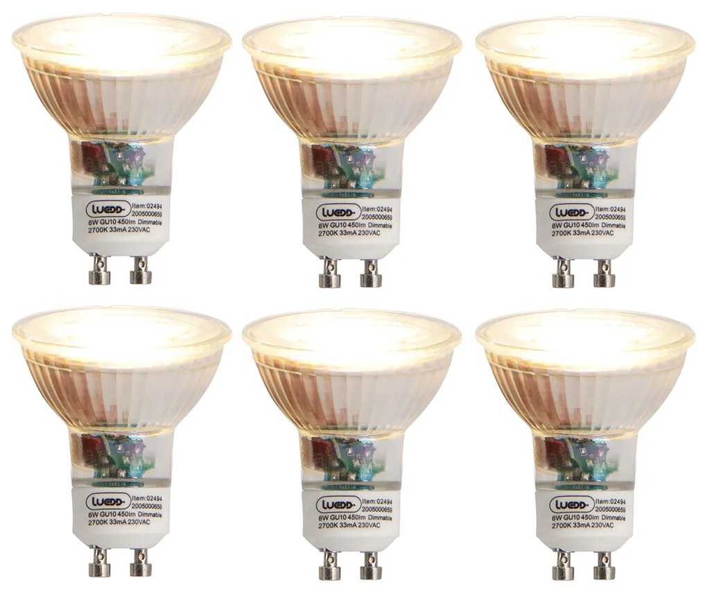 Set de 6 becuri LED GU10 reglabile 6W 450lm 2700K