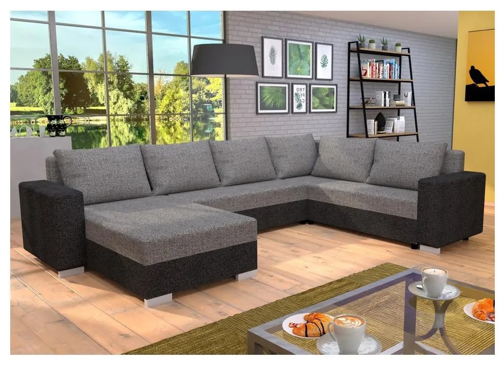 Colțar extensibil tapițat universal în formă de U YORK, gri/bej/maro