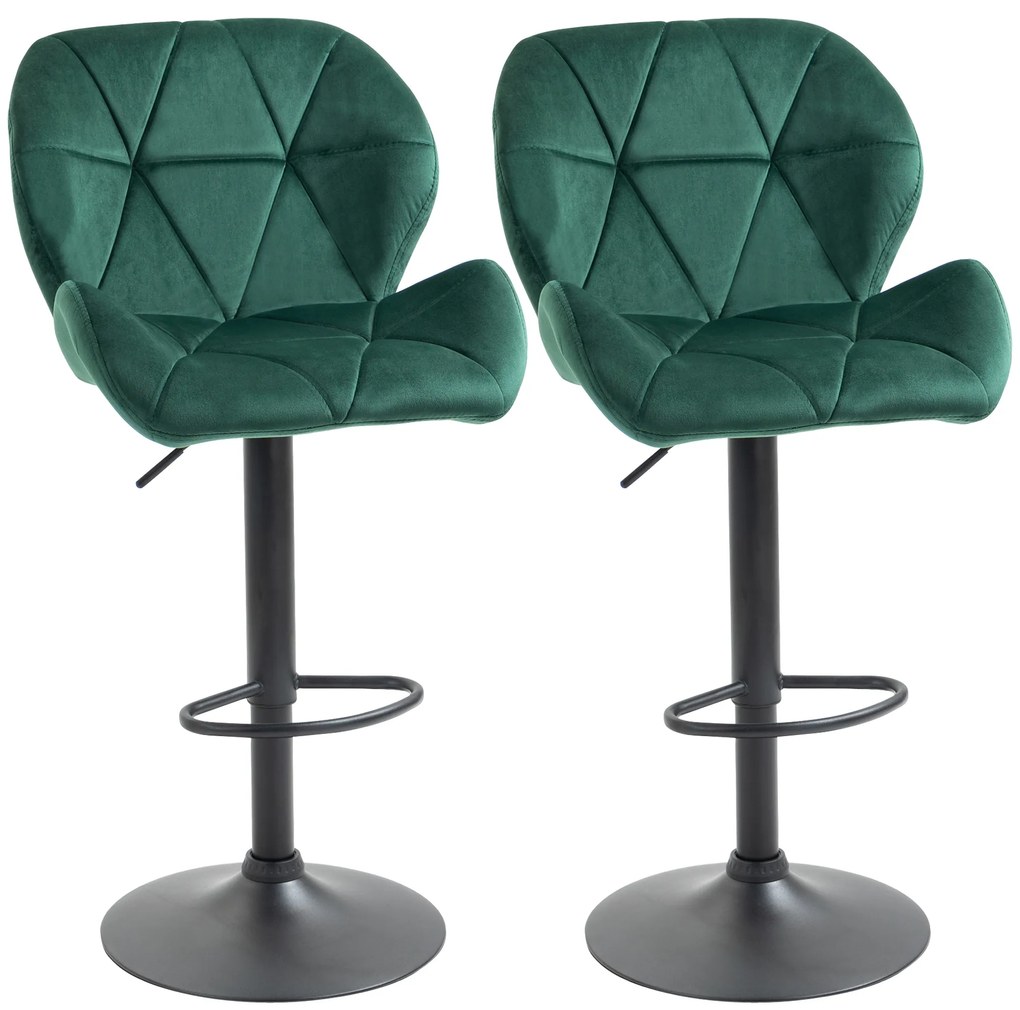 HOMCOM Scaun Bar, 2 piese, cu Înălțime Reglabilă, Bază Metalică cu pad-urile antiderapante, 46x48x83-104 cm, Verde | Aosom Romania