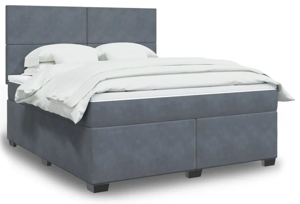 vidaXL Pat box spring cu saltea, gri închis, 180x200 cm, catifea
