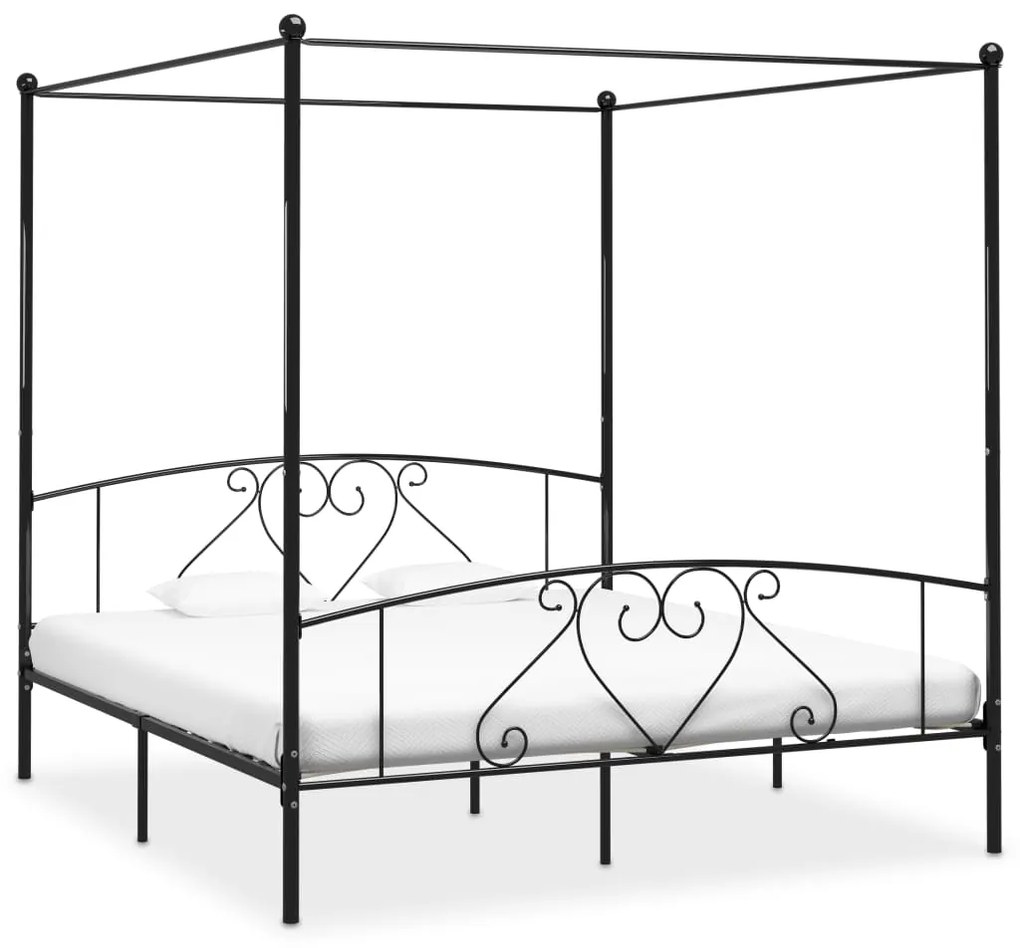 Cadru de pat cu baldachin, negru, 200 x 200 cm, metal