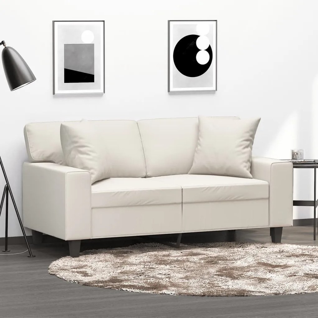 3153054 vidaXL Canapea cu 2 locuri, perne&pernuțe crem 120 cm piele ecologică