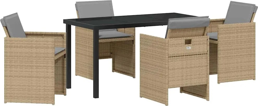 vidaXL Set de masă pentru grădină cu pernă 5 pcs Bej poliratan