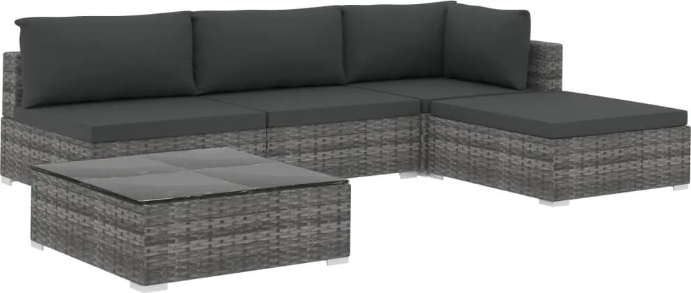 vidaXL Set mobilier de grădină cu perne, 5 piese, gri, poliratan