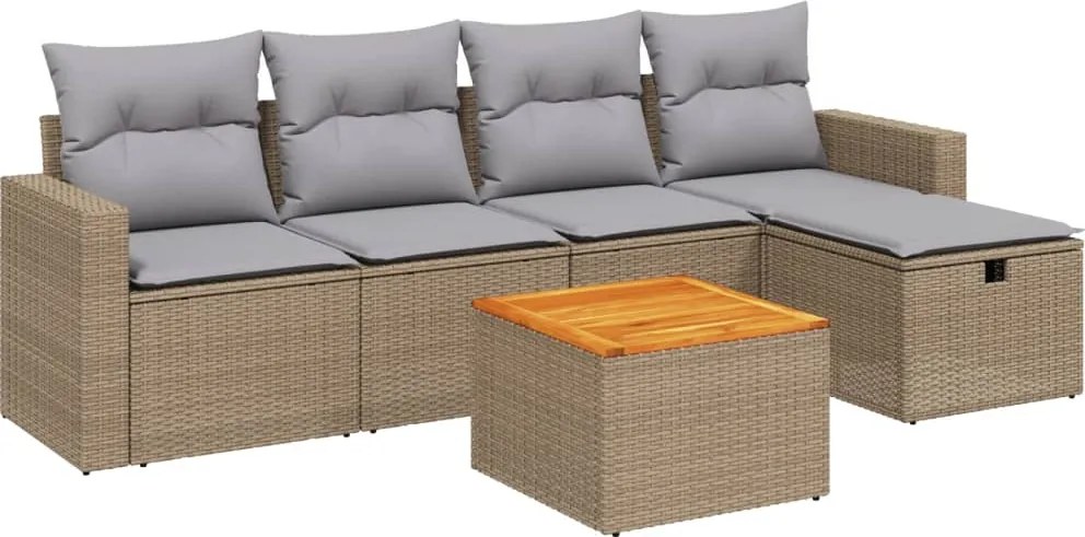 vidaXL Set canapele de grădină, 6 piese, cu perne, bej, poliratan