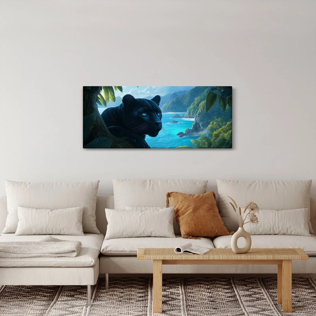 Tablou - Pantera neagră în junglă (120x50 cm)