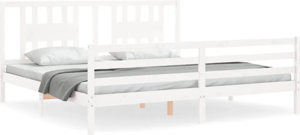 vidaXL Cadru pat cu tăblie 200x200 cm, alb, lemn masiv