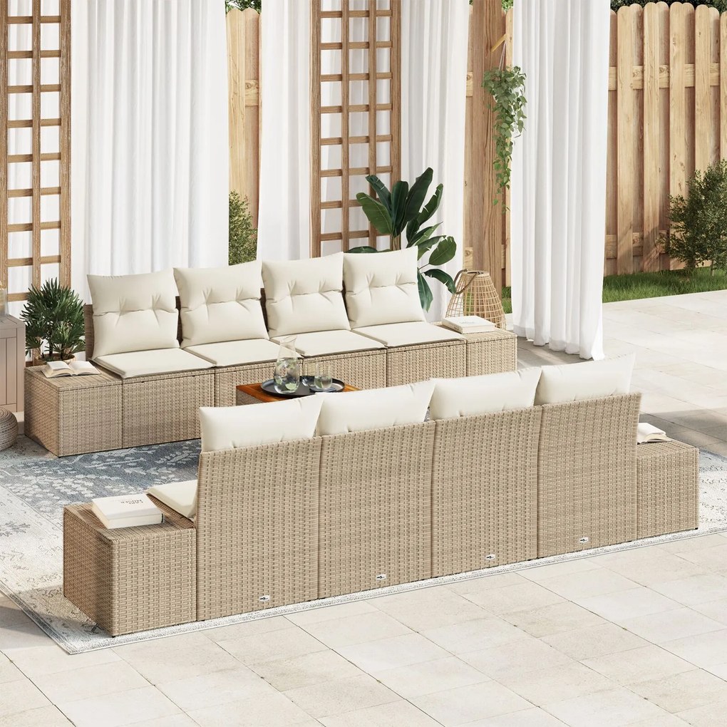 vidaXL Set canapea de grădină 9 piese cu perne bej, rattan sintetic, acacia