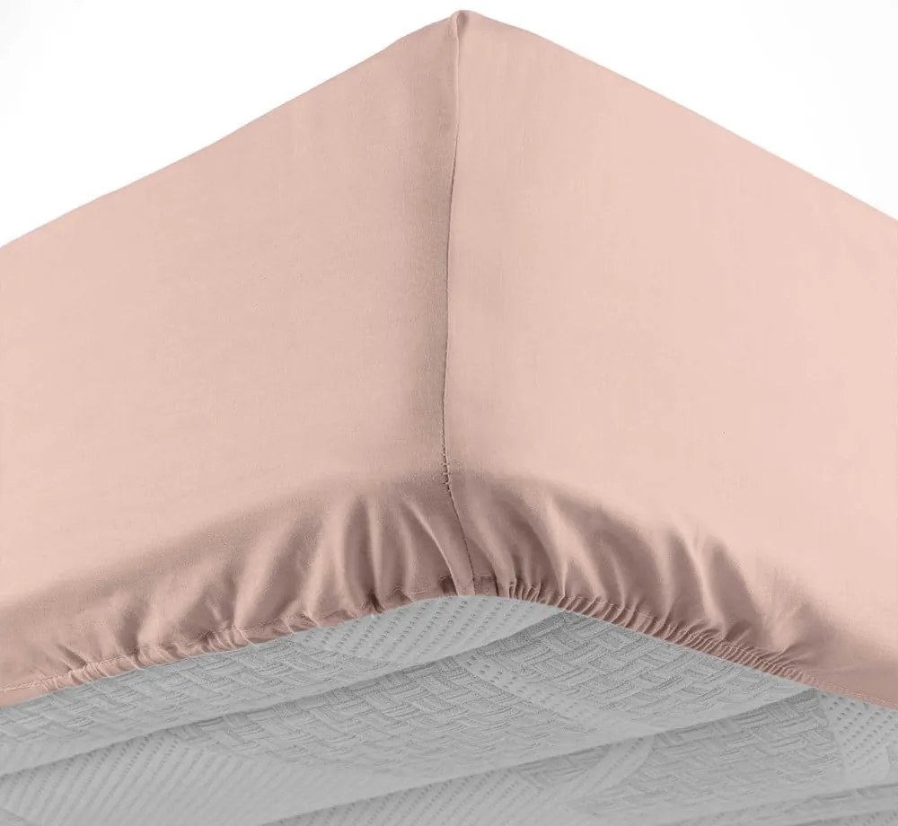 Cearceaf roz din bumbac cu elastic 160x200 cm Lina – douceur d'intérieur