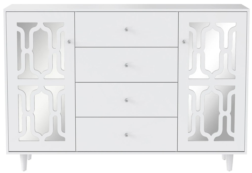 Comodă albă cu oglindă și mânere din cristal, culoare albă | Aosom România