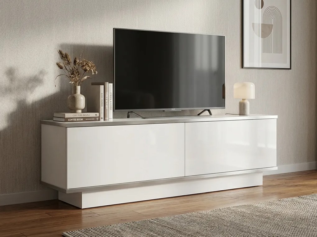 Dulap TV ALVIN 135 cm, alb/argintiu