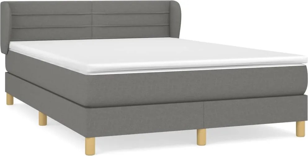 vidaXL Pat box spring cu saltea, gri închis, 140x190 cm, textil