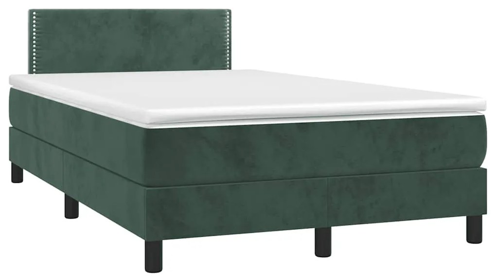 vidaXL Pat cu arcuri, saltea și LED, verde închis, 120x190 cm, catifea