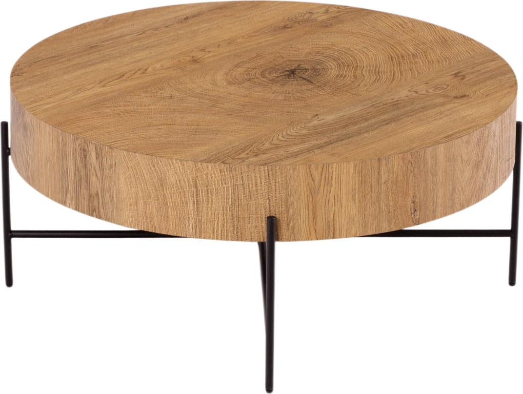 Masă de cafea rotundă Liviano 80 cm cu picioare metalice - stejar natural / negru