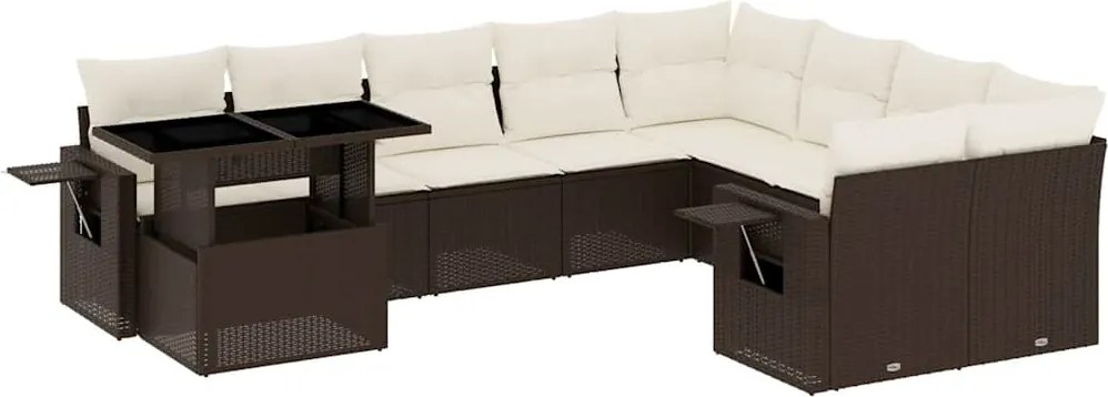 vidaXL Set canapele de grădină cu perne, 10 piese, maro, poliratan