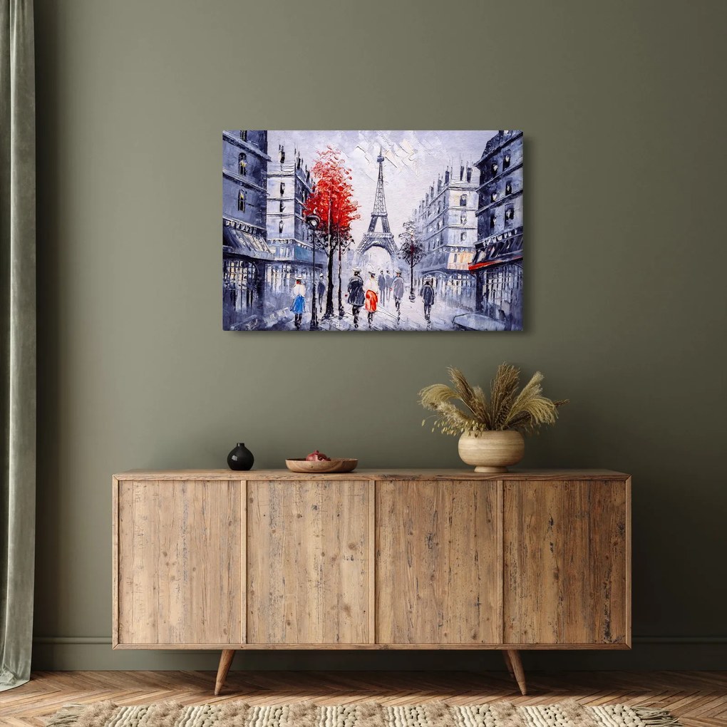 Tablou - Străzi din Paris, pictură în ulei (90x60 cm)