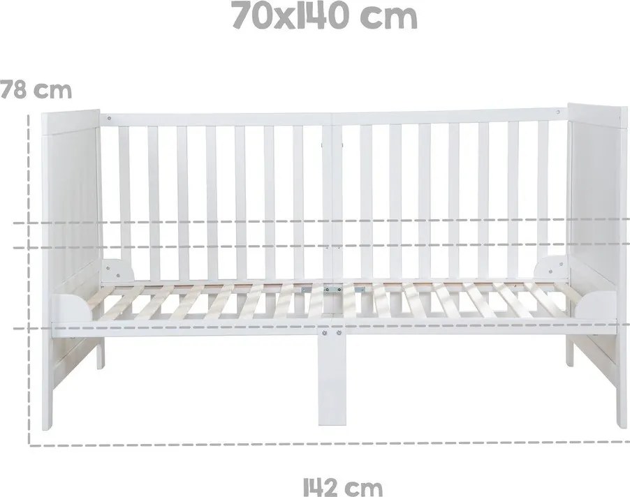 Pătuț alb cu înălțime reglabilă 70x140 cm Easy Sleep – Roba
