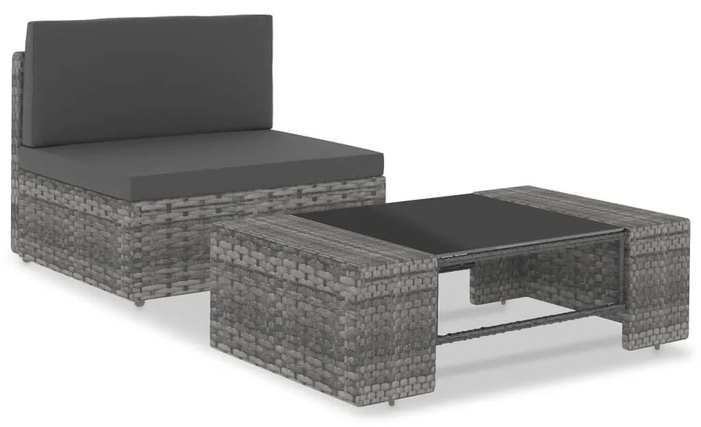 vidaXL Set mobilier de grădină, 2 piese, gri, poliratan