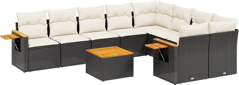 vidaXL Set canapele de grădină cu perne, 10 piese, negru, poliratan