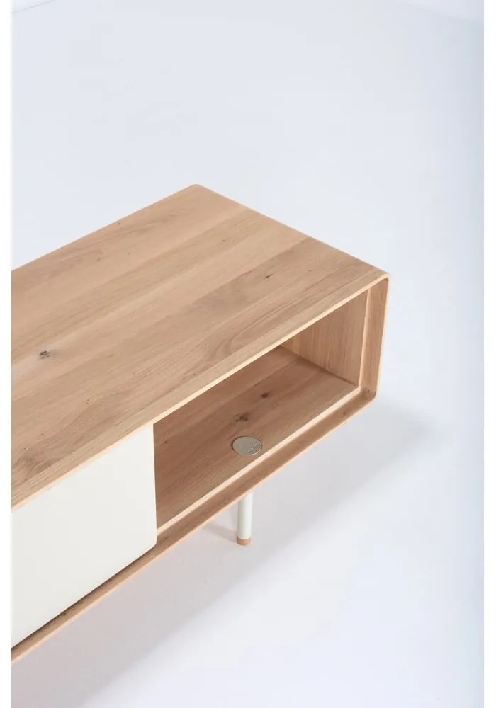 Comodă TV albă/în culoare naturală din lemn de stejar 160x48 cm Fina – Gazzda
