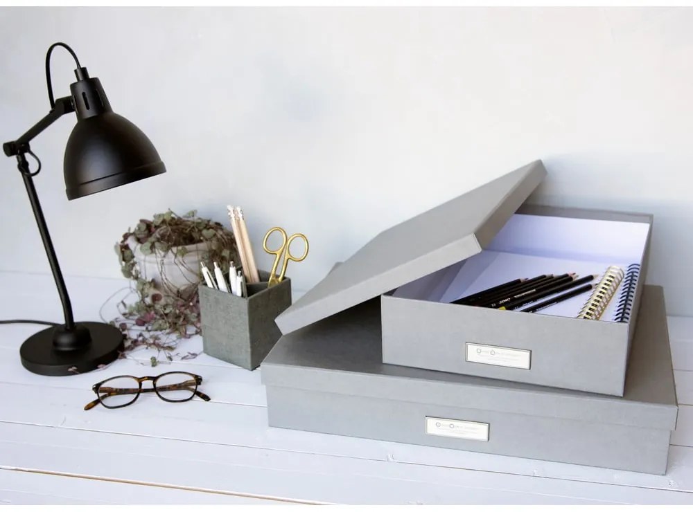 Cutie de depozitare cu etichetă pentru documente Bigso Box of Sweden Oskar, format A4, gri