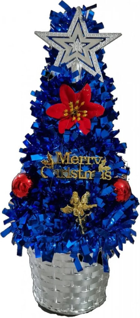 Brad artificial de Craciun NOVOKIDS™ Mini Christmas Tree, Pentru casa si birou, Cu decoratiuni si suport incluse, Coroana bogata, Inaltime 35 cm, Pom