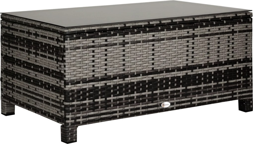 Outsunny Măsuță de grădină blat din sticlă securizată 5 mm ratan împletit 85 x 50 x 39 cm Max. 70 kg gri | Aosom Romania