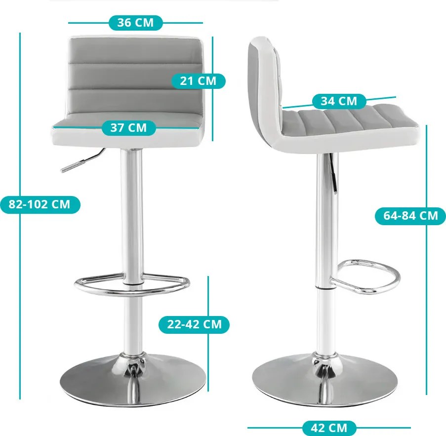Set 2 scaune de bar reglabile, rotative, gri