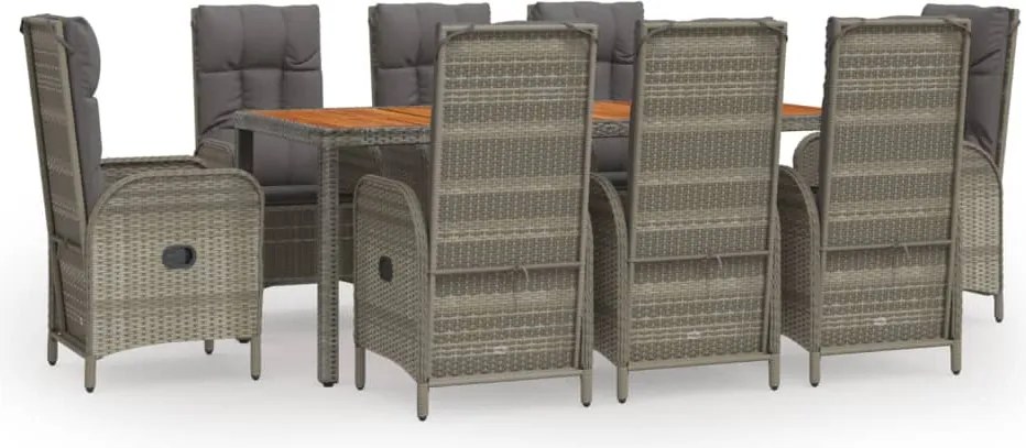 vidaXL Set mobilier grădină cu perne, 9 piese, gri, poliratan