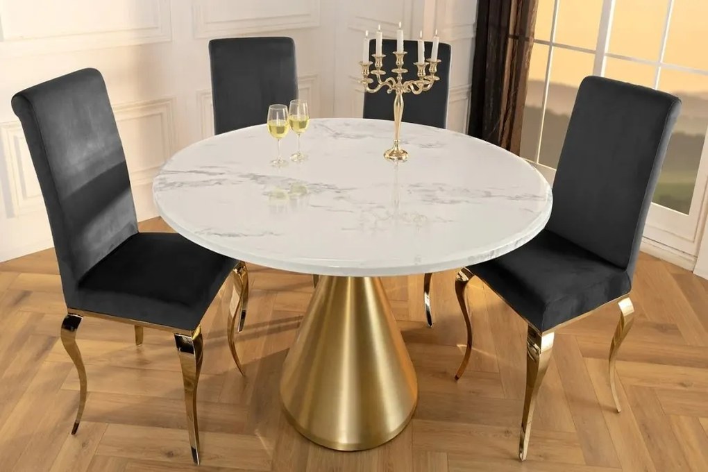 Masa Rotunda, Metal, Auriu, Marmura Optic, ELEGANCIA 130cm, A-45898 VC