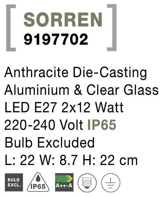 Aplica pentru iluminat exterior IP65 SORREN NVL-9197702