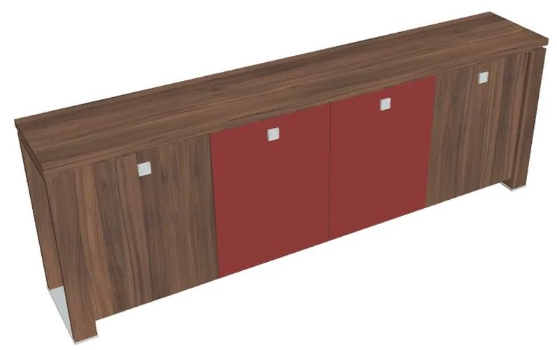 Dulap mic Verno+ S 260 x 46 x 90 cm, uși combinate, nuc / roșu