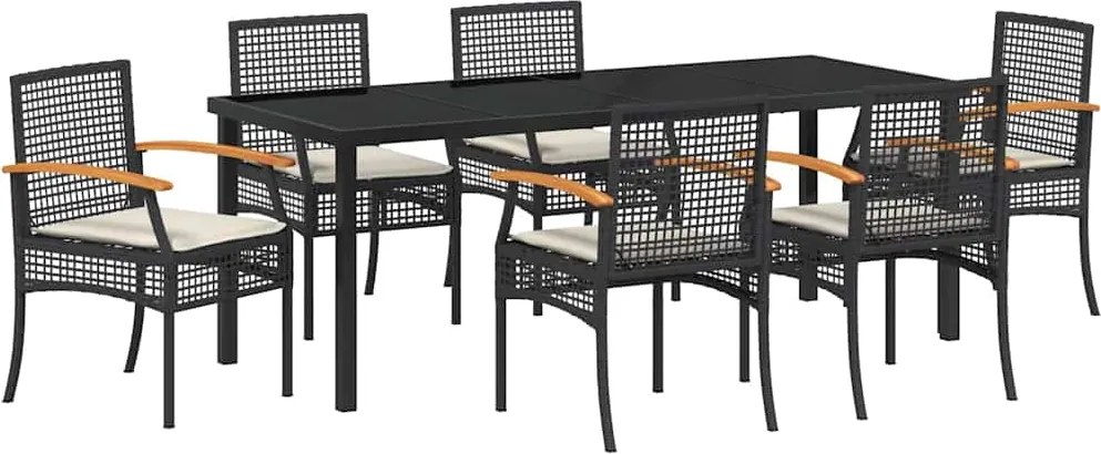 vidaXL Set de masă pentru grădină 7 pcs Negru poliratan