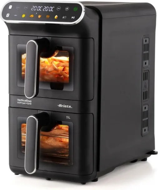 Friteuza cu aer cald dubla Ariete 4640/00, 2460 W, 11 l, 2 cosuri, 6 programe, Ecran tactil, Negru