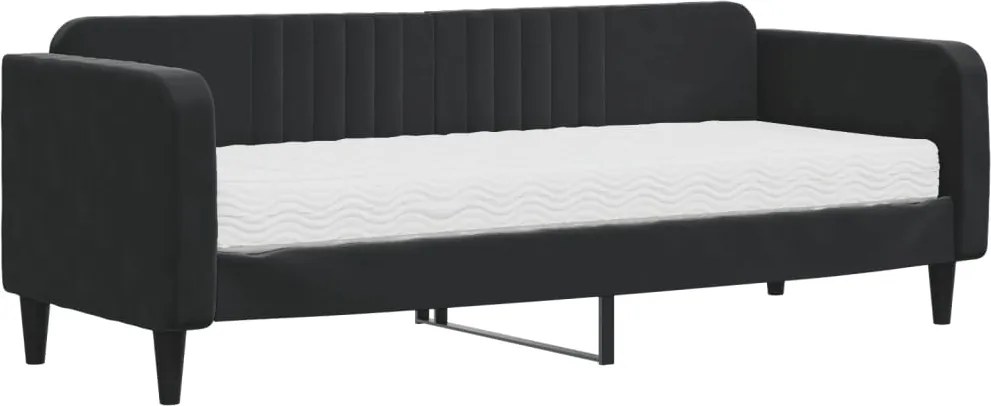 vidaXL Pat de zi cu saltea, negru, 80x200 cm, catifea