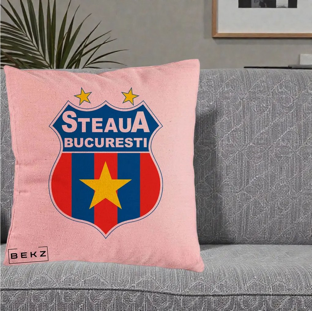 Perna Personalizata Steaua Bucuresti Fotbal, 40x40 cm, Roz, Husa Detasabila, Perna Inclusa, BEKZ®